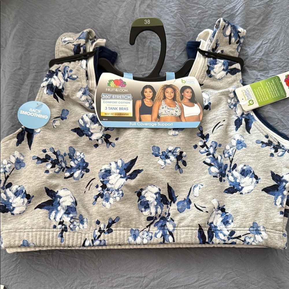 Fruit of the Loom Floral Comfort Cotton Tank Bra - Blue Floral